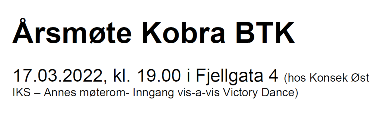 Årsmøte i Kobra BTK 17.03